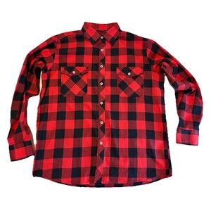 Design in Italy Red Black Buffalo Plaid Lightweight Flannel Shirt Mens Large